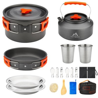 THTYBROS 17pcs Camping Cookware Kit, 0.45Gal Pot, 7inches Pan,0.30Gal Kettle Set