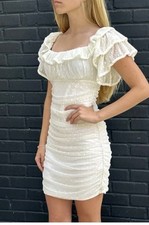 Camila Coelho Eva Mini Dress Size S Ruched Swiss Dot White #C2