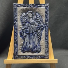 *2000* ROWE Pottery Salt Glazed ANGEL Trivet- Tile-  Wall Hanging Blue Grey Clay