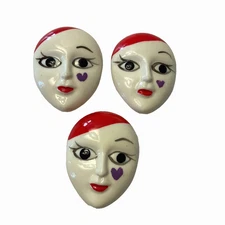 Vintage Harlequin Mask Button Covers Lot of 3