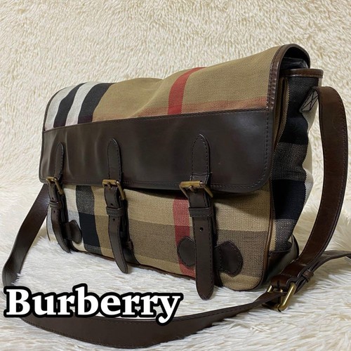 Burberry Nova Check Canvas Leather Shoulder Bag Crossbody Brown Authentic