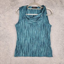 Vintage Jones New York Tank Top Womens Medium Blue Cowl Neck Striped Knit Boho