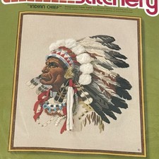 Sunset Stitchery Kit Indian Chief 2220 16  x 20  Vintage 1977 Western