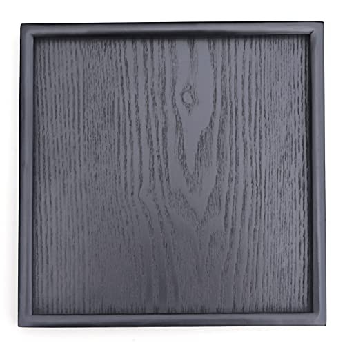 Vassoio da Servizio in Legno Massello, Quadrato Antiscivolo Tè Caffè 11,8" x 11,8" x 0,8" Nero - Foto 5 di 8
