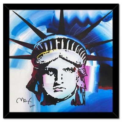 Peter Max Liberty 2000 I (Blue) Gerahmte, Handsignierte Offset-Lithografie, LOA