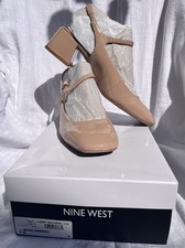 New W Box Nine West Slingback Pump W9M Light Beige Mary Jane Block Heel 1.77 in