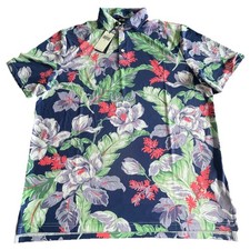 RLX Ralph Lauren Performance Polo Shirt Men  s L Blue Green Hawaiian Floral Golf