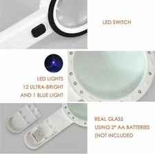 30X Jumbo Handheld Magnifying Glass w/ 12 Bright LED Light Illuminated Magnifier