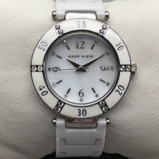 Anne Klein Womens Watch 32mm Silver Tone Bracelet Crystals New Battery 5.75"