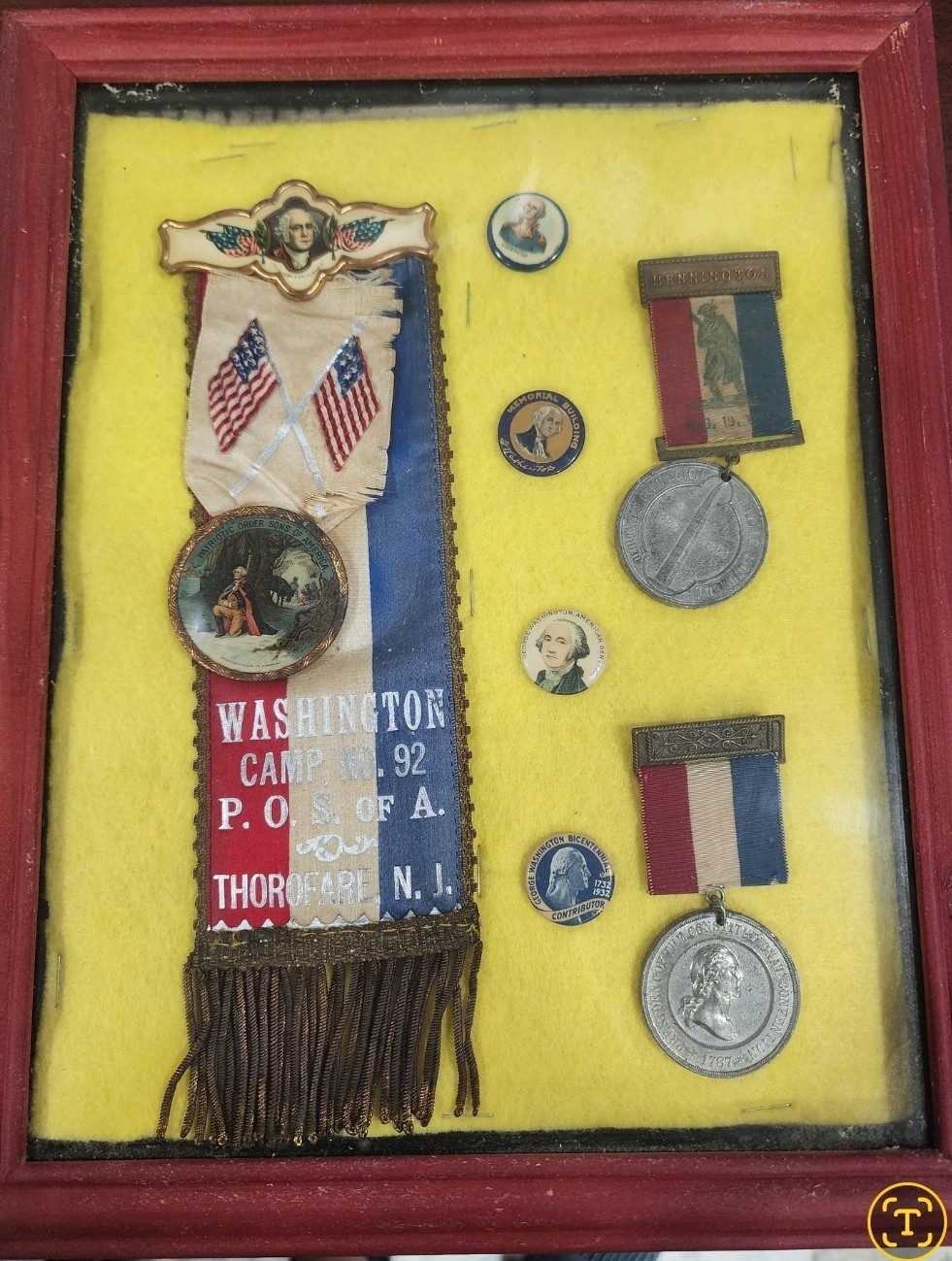George Washington Ribbons (3) and Buttons (4) Framed. | eBay