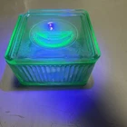 Jeanette Poinsettia Green Depression Uranium Glass Refrigerator Dish With Lid