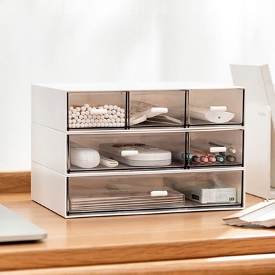 Desk Organizer-3 Tier Stackable Storage Drawers with 6 Compartments White Com...