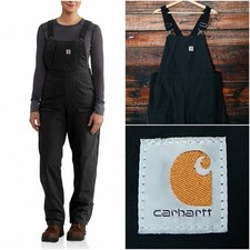 Carhartt Cryder Bibs Womens M Short 102740 Black Bib Overalls Full Zip Insulated