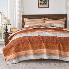 Orange Quilt King 106x96Inch 3 Pieces 1 Striped and 2 Pillowcases Patchwork