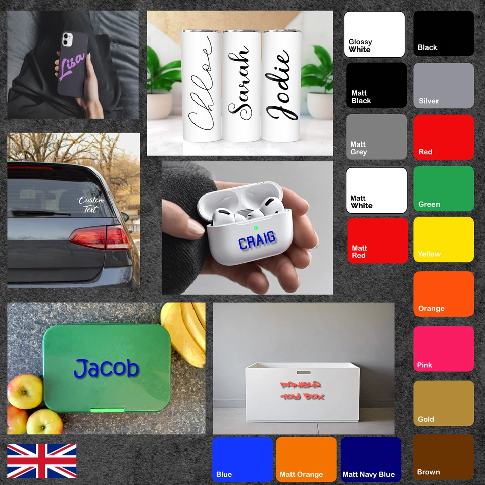 Custom Name Vinyl Decal Personalised Text Sticker Fancy Font Car Window Bottle - Image 2 of 4