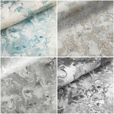 Marble Wallpaper Metallic Swirls - Silver Rose Gold Teal Grey Blue Wallpaper UK