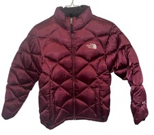 The North Face Girl 550 Goose Down Puffer Jacket L Burgundy Quilted Winter Coat