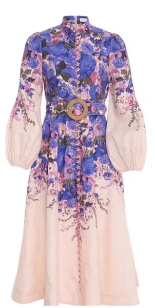 ZIMMERMANN HIGH TIDE BUTTONED MIDI DRESS FLORAL SIZE 1 / AU 10