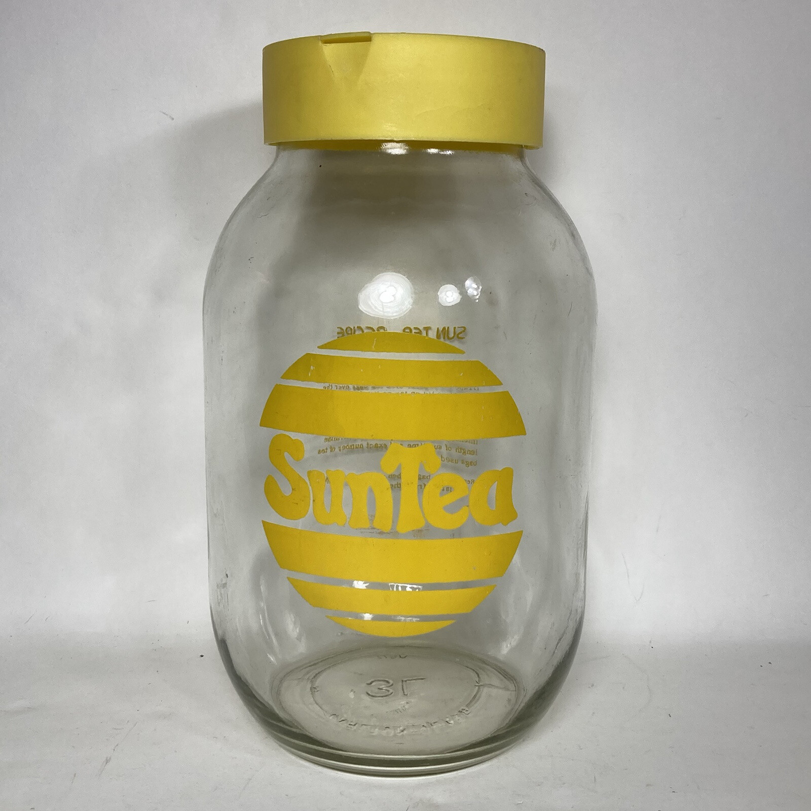 Vintage SUN TEA Gallon 3L Glass Jug Sun Tea Jar Yellow Recipe Made In USA 1970s