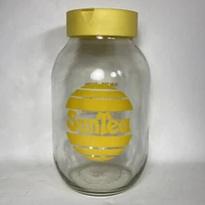 Vintage SUN TEA Gallon 3L Glass Jug Sun Tea Jar Yellow Recipe Made In USA 1970s