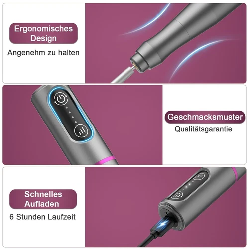 Profi Nagelfräser Kabellos mit Akku Elektrische Nagelfeile Fräser 3 Stufe USB-C - Bild 15 von 16
