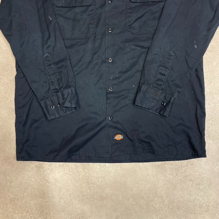 Dickies Shirt Mens Y2K Long Sleeve Button Up Workwear Top, Navy Blue, Large image 4