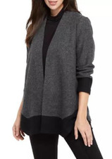 NEW KASPER GRAY BLACK COLOR BLOCK WOOL CAREER JACKET CARDIGAN SIZE M 129