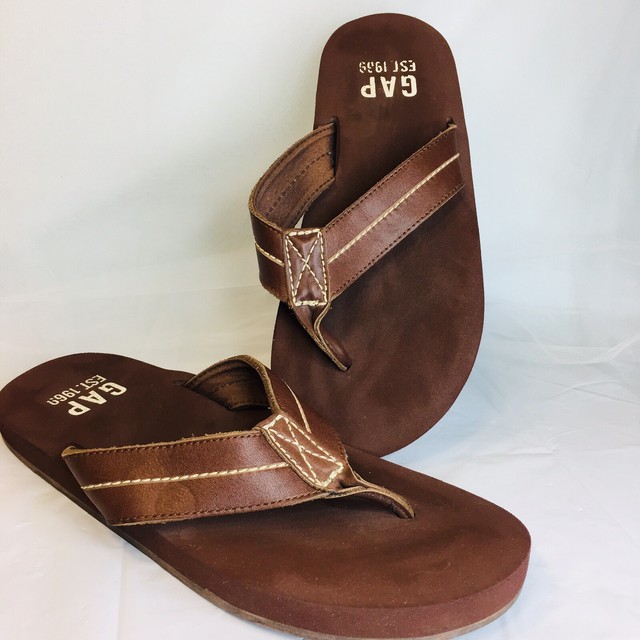 GAP Brown Leather w/ White Stitching Flip Flops Summer Sandals Women L/ Men M | eBay