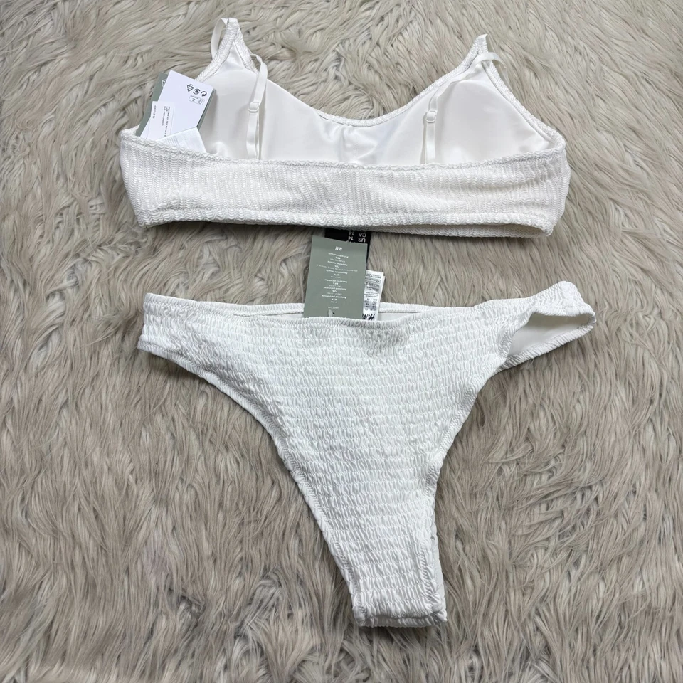 NWT H&M Women's Ruched White Bikini Swimsuit Top: US 16 Bottom: US 14 - Image 3 of 4