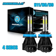 4-sides H11 H9 LED Low Beam Headlight Bulbs Conversion Kit 6000K Bright White