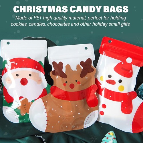 30 Pcs Christmas Holiday Goodie Bags, 3 Styles Santa Snowman & Reindeer Socks - Picture 5 of 6