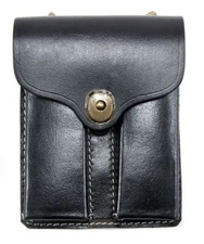 Black Leather .45 Double Magazine Pouch with belt hanger