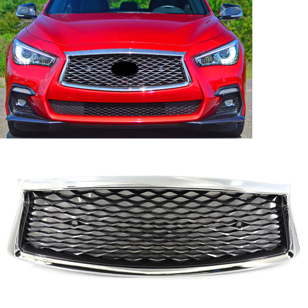 Front Honeycomb Bumper Center Upper Mesh Grille Fits Infiniti Q50 Q50S 2018-2023