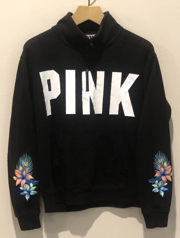 victoria-secret-vs floral quarter zip embroidered feminine sweatshirt