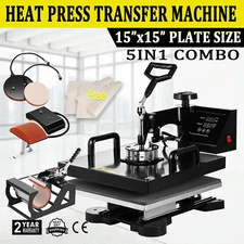 5IN1 Combo Heat Press Machine 15"x15" Sublimation Transfer T-Shirt Mug Plate Hat