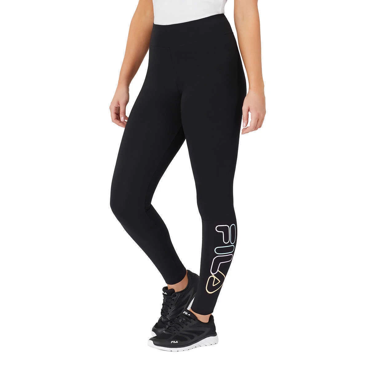 NEW FILA Logo High Waist Black Activewear Leggings Pants Size L NWT