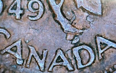 1949 Canada 1 Cent Penny - EXTREMELY RARE SEVERE LAMINATION