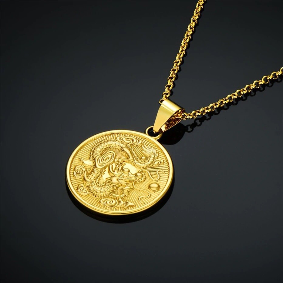 18k Gold Filled Mens Womens Dragon Pendant Chain Necklace 20