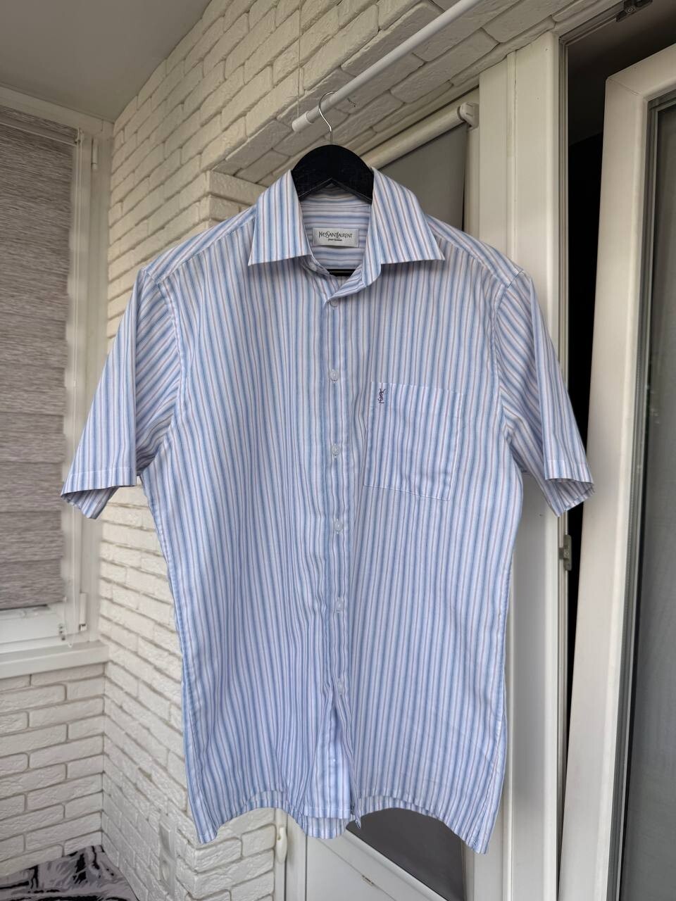 Yves Saint Laurent camicia a righe con taschino manica corta bianca uomo taglia M