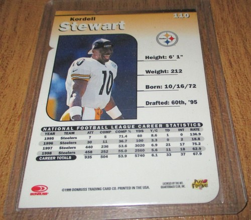 Kordell Stewart 1999 Donruss Elite ASPIRATIONS 38/80 Pittsburgh Steelers DIE-CUT - Picture 3 of 3
