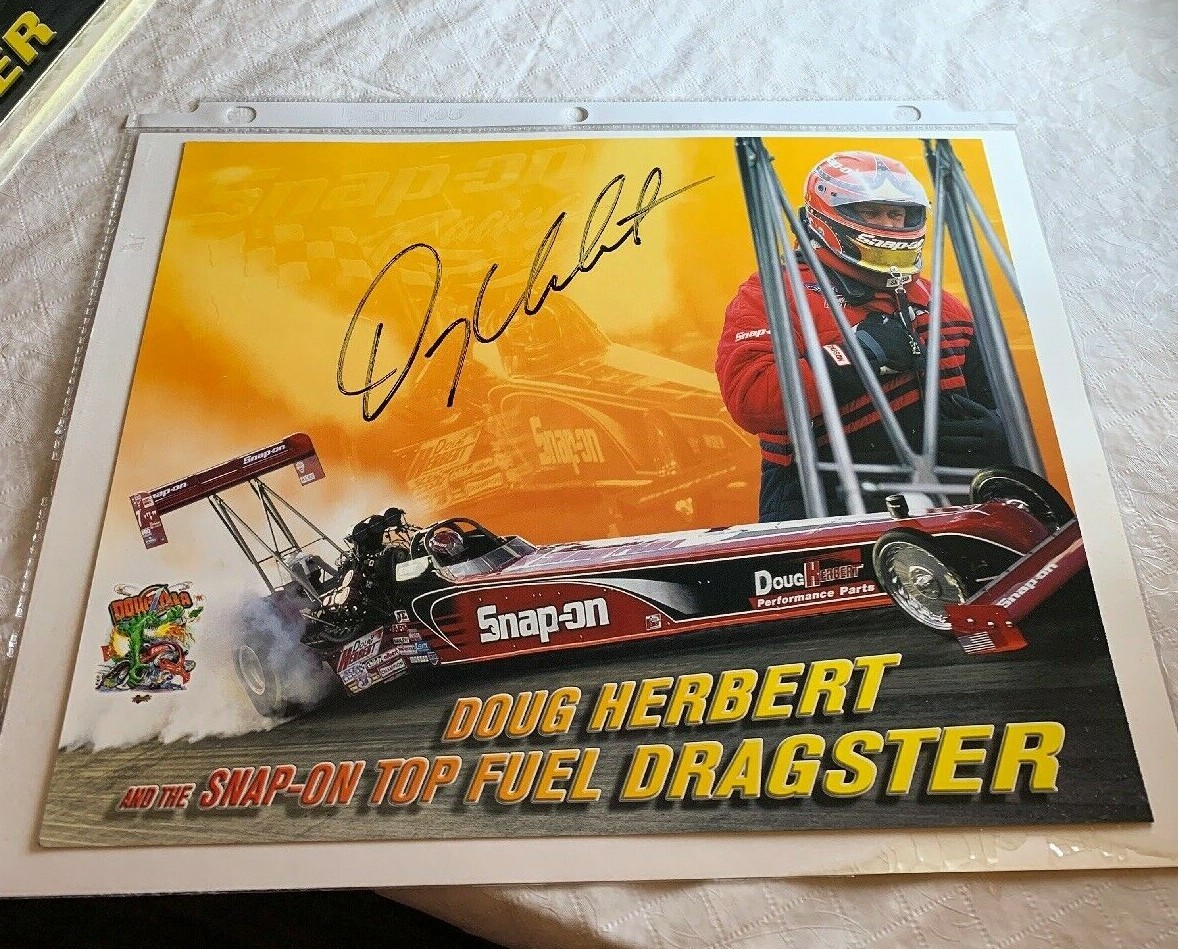 Signed Doug Herbert Snap on Top Fuel Dragster NHRA Photo Card 8 X