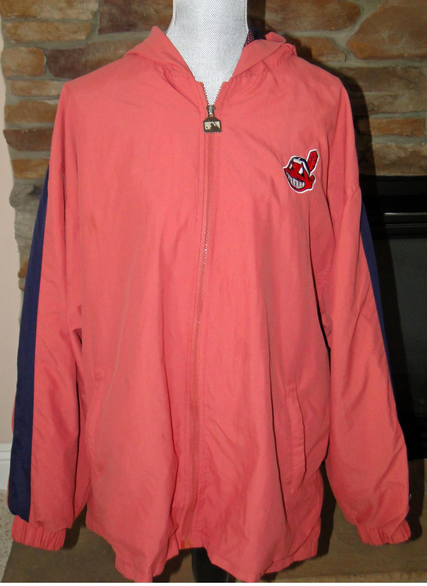 Vintage Puma MLB Cleveland Indians Hooded Windbreaker Rain Jacket Coat