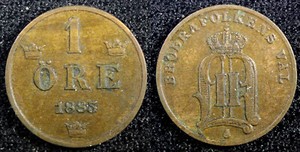 Sweden Oscar II Bronze 1883 1 Öre  Large letters ch.XF KM# 750  (23 158)