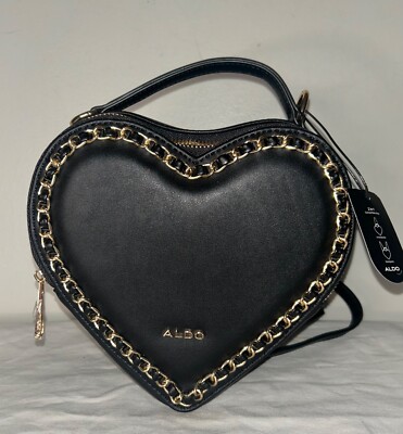 NEW! NWT ALDO Heart Crossbody Convertible Bag Black/Gold