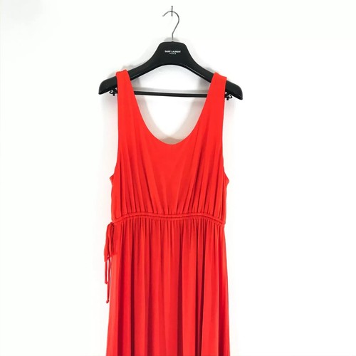 NICOLE MILLER Orange Jersey Maxi Dress Size M Sleeveless Scoop Neck Wide Strap - Picture 4 of 6