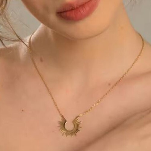 14K Gold Plated Sunshine Pendant Necklace – Dainty Spiked Choker In Gift Pouch - Picture 4 of 6