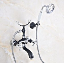 Wall Mount Black And Silver Clawfoot Bathtub Faucet Filler Mixer With Handshower