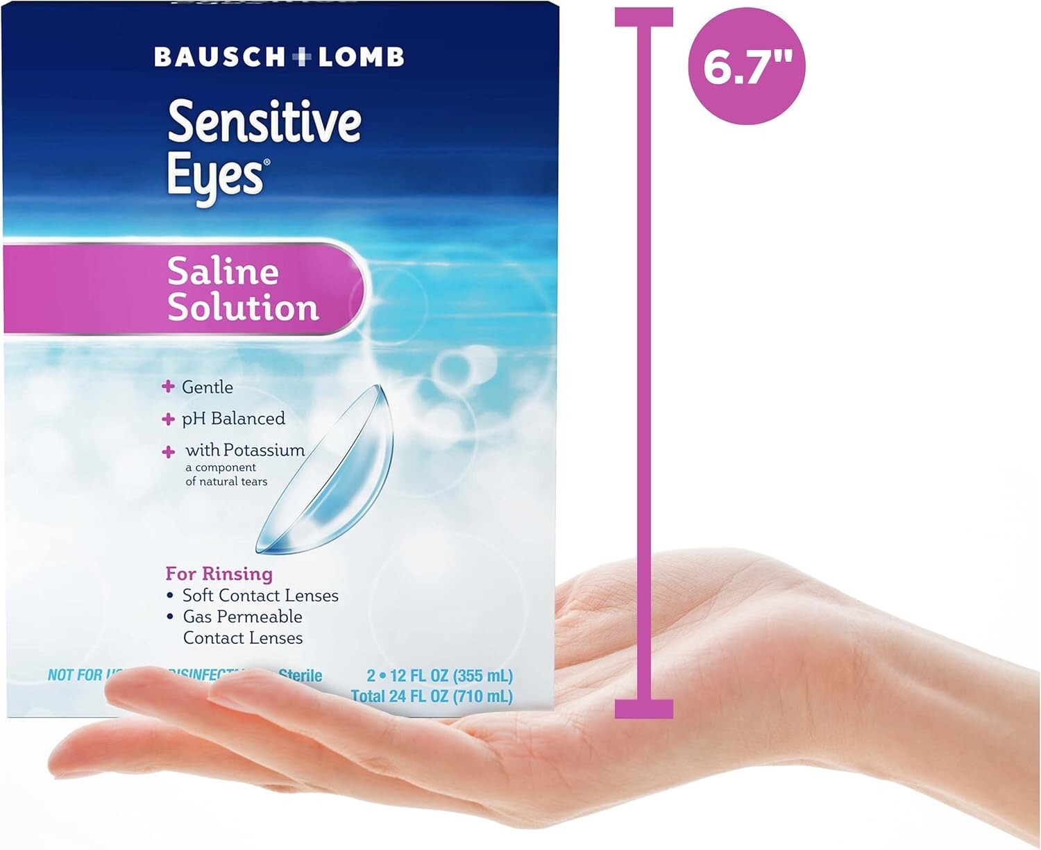 Gentle Saline Solution for Sensitive Eyes, 24 Fl Oz Pack - Perfect for Contacts
