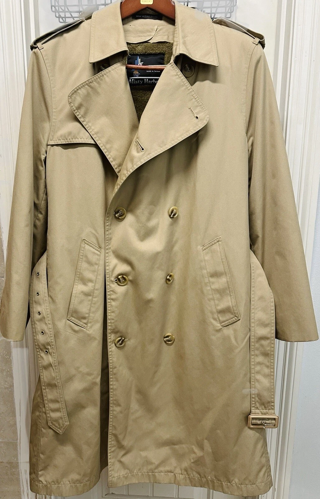 Mens Khaki Trench Coat w/Zip-in Lining Size 38 Regular Misty Harbor