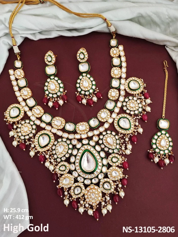 Collar Sabyasachi Chapado en Oro India Pachi Kundan Polki Estilo Bollywood Joyería Foto 4 de 4